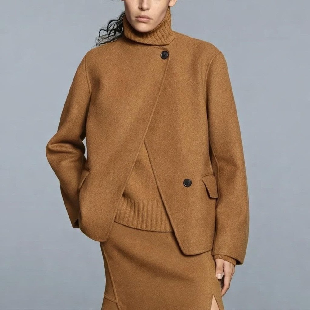 Jil Sander Uniqlo +J Double Face Wool Minimal Coat Jacket Women L Flannel Brown